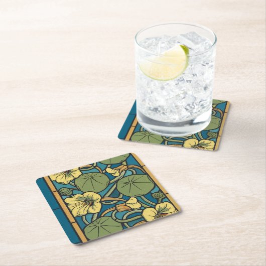 ブルーイエローナスタジウムフラワー新しいパターン スクエアペーパーコースター (インサイチュ)