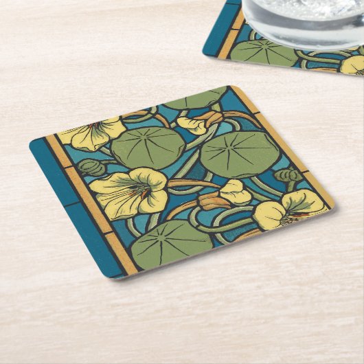 ブルーイエローナスタジウムフラワー新しいパターン スクエアペーパーコースター (アングル)