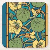 ブルーイエローナスタジウムフラワー新しいパターン スクエアペーパーコースター (正面)