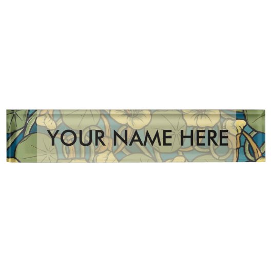ブルーイエローナスタジウムフラワー新しいパターン デスクネームプレート (正面)