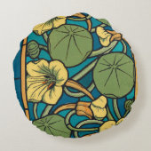 ブルーイエローナスタジウムフラワー新しいパターン ラウンドクッション (裏面)