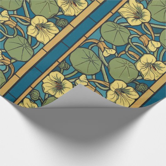 ブルーイエローナスタジウムフラワー新しいパターン ラッピングペーパー (角)