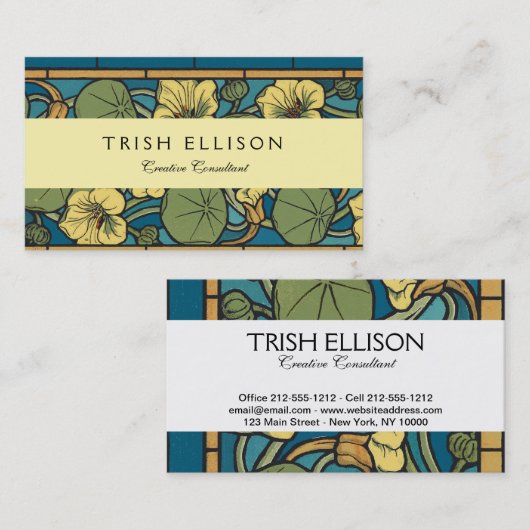 ブルーイエローナスタジウムフラワー新しいパターン 名刺 (正面/裏面)