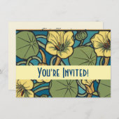 ブルーイエローナスタジウムフラワー新しいパターン 招待状 (正面/裏面)