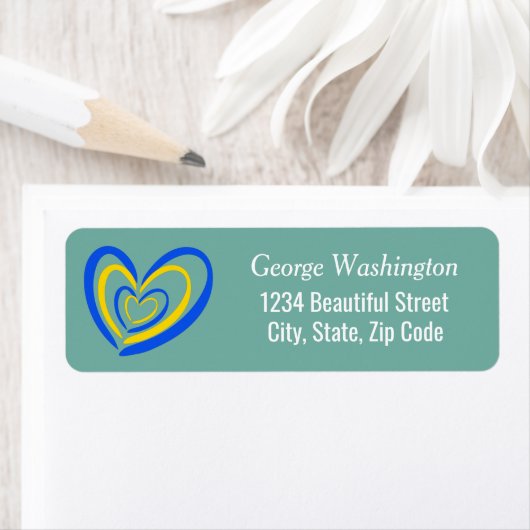 ブルーイエローハートウクライナ平和アンチ戦争 ラベル (インサイチュ)