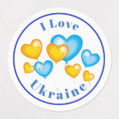 ブルーイエローハートIラブボタン ラベル (デザイン1)