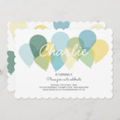 ブルーイエローバルーンかわいい誕生日招待状 招待状 (正面/裏面)