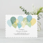 ブルーイエローバルーンかわいい誕生日招待状 招待状 (スタンド正面)