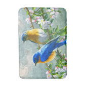 ブルーイエローバードさくらんぼブロッサムツリー絵画ズ バスマット (正面縦)