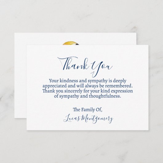 ブルーイエローバード葬儀ありがとう、悔やみや弔慰 ノートカード (正面/裏面)