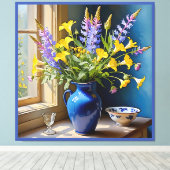 ブルーイエローパープルブーケアート キャンバスプリント (インサイチュ (ウッドフロア))