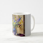ブルーイエローパープル開花アート コーヒーマグカップ (正面右)