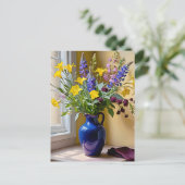 ブルーイエローパープル開花アート シーズンポストカード (スタンド正面)