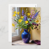 ブルーイエローパープル開花アート シーズンポストカード (正面/裏面)