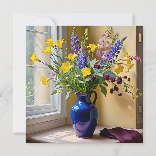 ブルーイエローパープル開花アート 招待状 (正面)