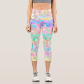 ブルーイエローピンクグリーンパステルモザイク カプリレギンス (正面)