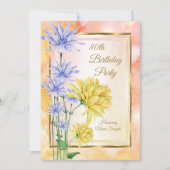 ブルーイエローピンクフラワーズバースデーパーティー招待状 招待状 (正面)