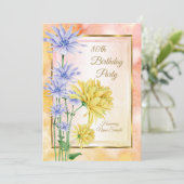 ブルーイエローピンクフラワーズバースデーパーティー招待状 招待状 (スタンド正面)