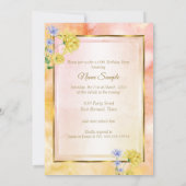 ブルーイエローピンクフラワーズバースデーパーティー招待状 招待状 (裏面)