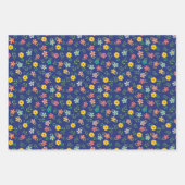 ブルーイエローピンクフローラコテージコアボホフラワーズ ラッピングペーパーシート (正面3)