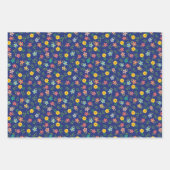 ブルーイエローピンクフローラコテージコアボホフラワーズ ラッピングペーパーシート (正面)