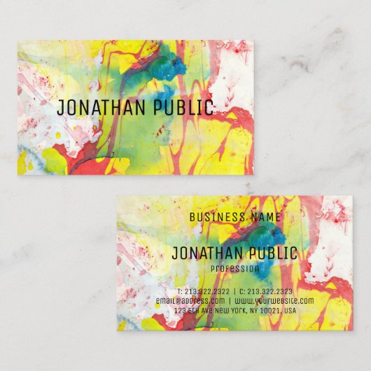 ブルーイエローピンクレッドモダン抽象芸術アーエレガントト 名刺 (正面/裏面)