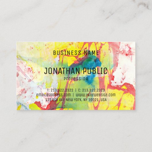 ブルーイエローピンクレッドモダン抽象芸術アーエレガントト 名刺 (裏面)