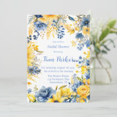 ブルーイエローピーニーウォーターカラーブライダルシャワー 招待状 (スタンド正面)