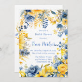 ブルーイエローピーニーウォーターカラーブライダルシャワー 招待状 (正面/裏面)