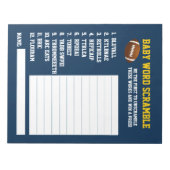 ブルーイエローフットボールの赤ちゃんシャワーゲーム ノートパッド (正面)