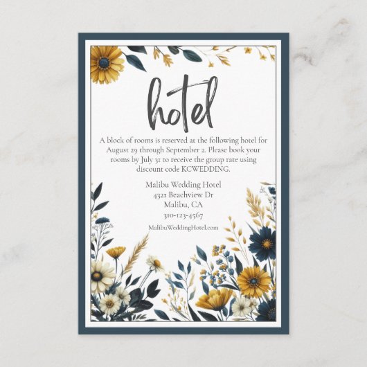 ブルーイエローフラワーズエレガフォーマルントウェディングホテル エンクロージャーカード (正面)