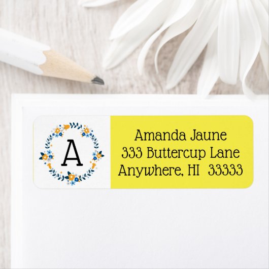 ブルーイエローフラワーリース国ラベル ラベル (インサイチュ)