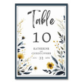 ブルーイエローフローラエレガントな結婚式 テーブルナンバー (正面)