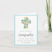 ブルーイエローフローラクロス哀悼悔やみや弔慰 カード (正面)