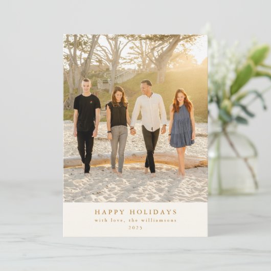 ブルーイエローフローラハヌッカホリデーフォトエレガント シーズンカード (スタンド正面)