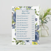 ブルーイエローフローラブライダルシャワーゲームカード 招待状 (スタンド正面)