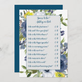 ブルーイエローフローラブライダルシャワーゲームカード 招待状 (正面/裏面)