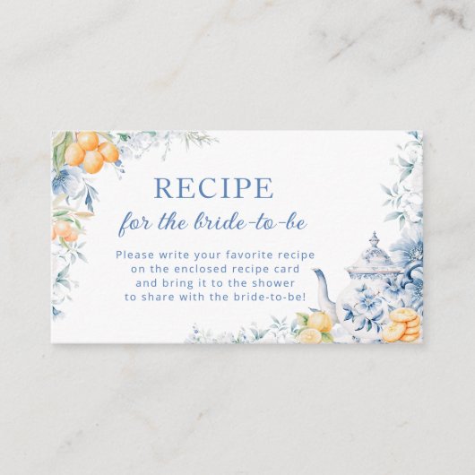 ブルーイエローフローラブライダルシャワーレシピ要求 エンクロージャーカード (正面)