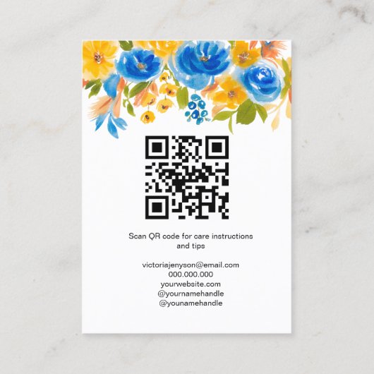 ブルーイエローフローラボーホジュエリーイヤリングディスプレイ 名刺 (裏面)