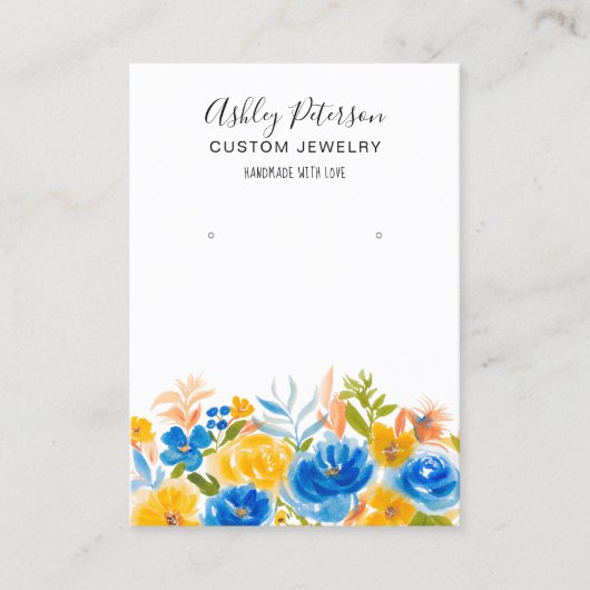 ブルーイエローフローラボーホジュエリーイヤリングディスプレイ 名刺 (正面)