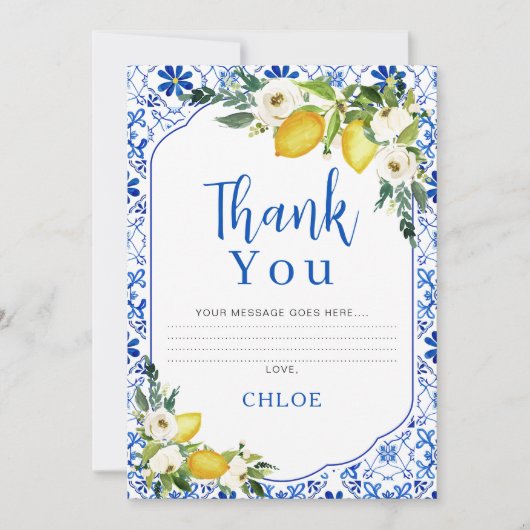 ブルーイエローフローラレモンブライダルサンキューカード 招待状 (正面)