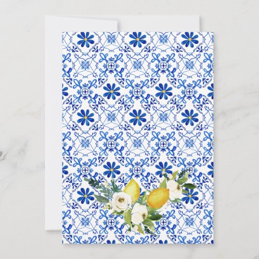 ブルーイエローフローラレモンブライダルサンキューカード 招待状 (裏面)