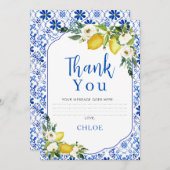 ブルーイエローフローラレモンブライダルサンキューカード 招待状 (正面/裏面)