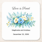 ブルーイエローフローラ愛は甘結婚い スクエアペーパーコースター (正面)