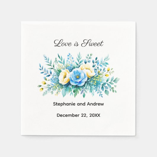 ブルーイエローフローラ愛は甘結婚い スタンダードカクテルナプキン (正面)