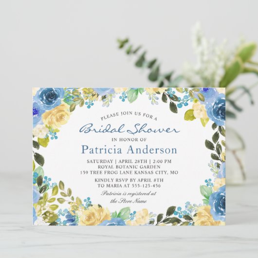 ブルーイエローフローラ植物園ブライダルシャワー 招待状 (スタンド正面)