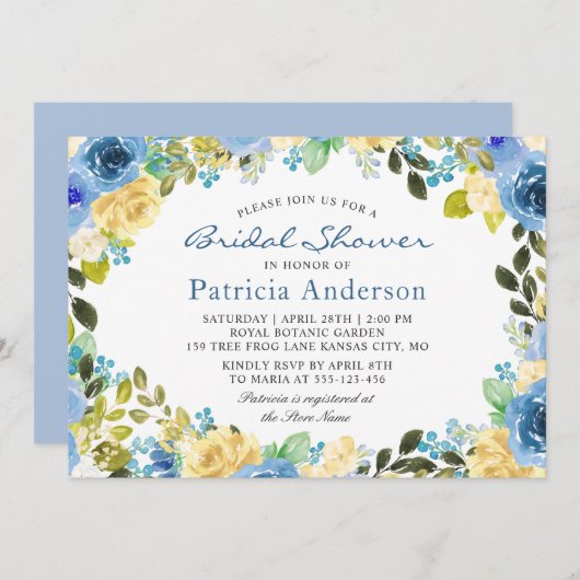 ブルーイエローフローラ植物園ブライダルシャワー 招待状 (正面/裏面)