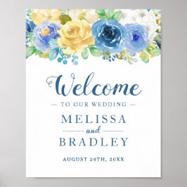 ブルーイエローフローラ植物性庭園の結婚式標識 ポスター