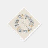 ブルーイエローフローラ水彩リース結婚ズ スタンダードカクテルナプキン (角)