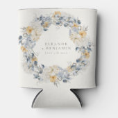 ブルーイエローフローラ水彩リース結婚ズ 缶クーラー (正面)